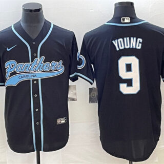 Men's Carolina Panthers #9 Bryce Young Black With Patch Cool Base Stitched Baseball Jersey