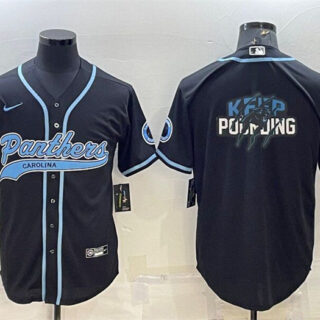 Men's Carolina Panthers Black Team Big Logo With Patch Cool Base Stitched Baseball Jersey