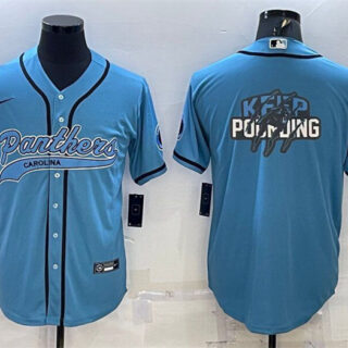 Men's Carolina Panthers Blue Team Big Logo With Patch Cool Base Stitched Baseball Jersey