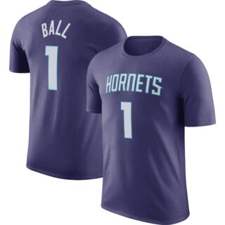 Men's Charlotte Hornets #1 LaMelo Ball Purple 2022 23 Statement Edition Name & Number T-Shirt