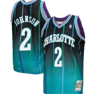 Men's Charlotte Hornets #2 Larry Johnson Teal Black Throwback Stitched Jersey