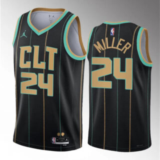Men's Charlotte Hornets #24 Brandon Miller Black 2022 23 Draft City Edition Stitched Basketball Jersey
