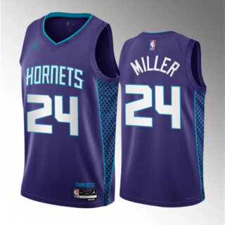 Men's Charlotte Hornets #24 Brandon Miller Purple 2022 23 Draft Statement Edition Stitched Basketball Jersey