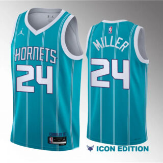 Men's Charlotte Hornets #24 Brandon Miller Teal 2022 23 Draft Icon Edition Stitched Basketball Jersey