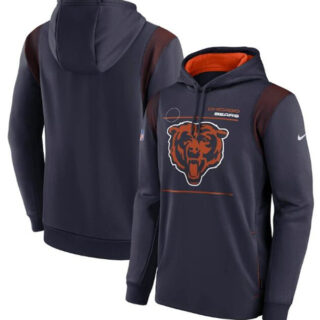 Men's Chicago Bears 2021 Navy Sideline Logo Performance Pullover Hoodie