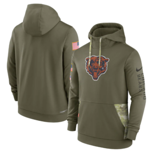 Men's Chicago Bears 2022 Olive Salute To Service Therma Performance Pullover Hoodie