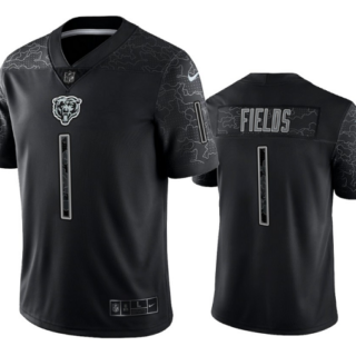 Men's Chicago Bears #1 Justin Fields Black Reflective Limited Stitched Football Jersey