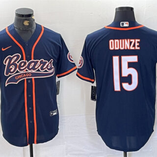 Men's Chicago Bears #15 Rome Odunze Navy With Patch Cool Base Stitched Baseball Jersey