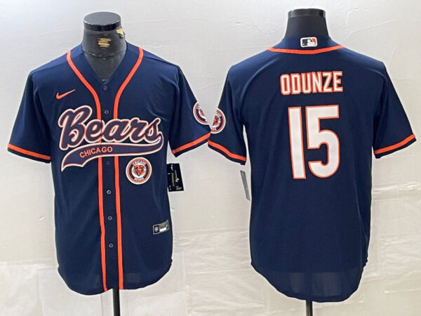 Men's Chicago Bears #15 Rome Odunze Navy With Patch Cool Base Stitched Baseball Jersey