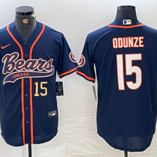 Men's Chicago Bears #15 Rome Odunze Navy With Patch Cool Base Stitched Baseball Jersey