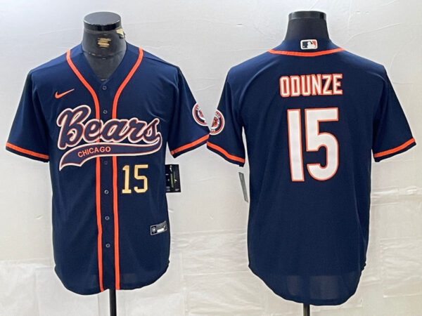 Men's Chicago Bears #15 Rome Odunze Navy With Patch Cool Base Stitched Baseball Jersey