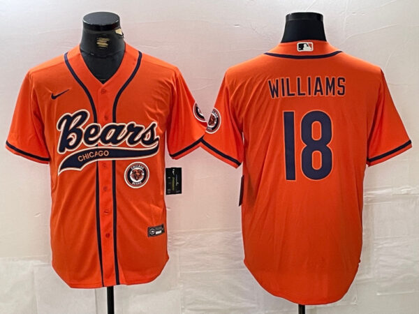 Men's Chicago Bears #18 Caleb Williams Orange With Patch Cool Base Stitched Baseball Jersey