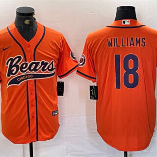 Men's Chicago Bears #18 Caleb Williams Orange With Patch Cool Base Stitched Baseball Jersey