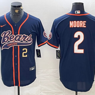 Men's Chicago Bears #2 DJ Moore Navy With Patch Cool Base Stitched Baseball Jersey