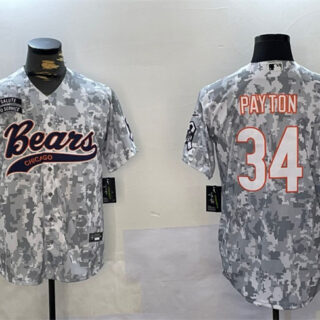 Men's Chicago Bears #34 Walter Payton 2024 Arctic Camo Salute To Service Stitched Baseball Jersey