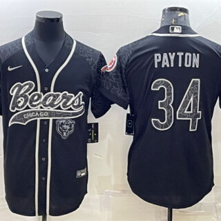 Men's Chicago Bears #34 Walter Payton Black Reflective With Patch Cool Base Stitched Baseball Jersey