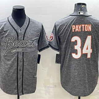 Men's Chicago Bears #34 Walter Payton Grey With Patch Cool Base Stitched Baseball Jersey