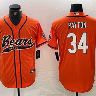 Men's Chicago Bears #34 Walter Payton Orange With Patch Cool Base Stitched Baseball Jersey