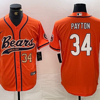 Men's Chicago Bears #34 Walter Payton Orange With Patch Cool Base Stitched Baseball Jersey