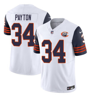 Men's Chicago Bears #34 Walter Payton White Navy 2023 F.U.S.E. Throwback Limited Stitched Football Jersey