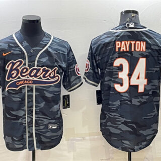Men's Chicago Bears Blank #34 Walter Payton Grey Camo With Patch Cool Base Stitched Baseball Jersey 001