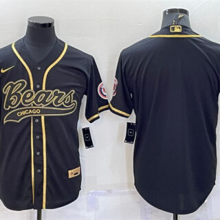 Men's Chicago Bears Blank Black Gold With Patch Cool Base Stitched Baseball Jersey