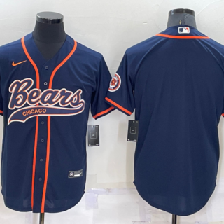 Men's Chicago Bears Blank Navy Cool Base Stitched Baseball Jersey