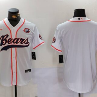 Men's Chicago Bears Blank White With Patch Cool Base Stitched Baseball Jersey