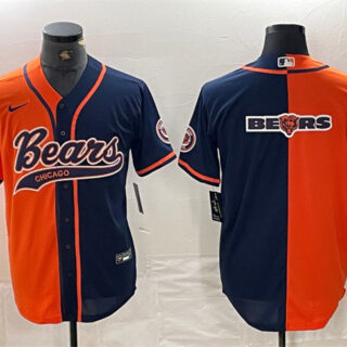 Men's Chicago Bears Team Big Logo Orange Navy Split With Patch Cool Base Stitched Baseball Jersey