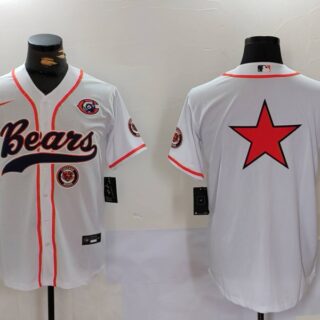 Men's Chicago Bears White Team Big Logo With Patch Cool Base Stitched Baseball Jerseys