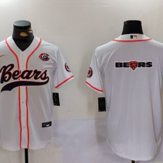 Men's Chicago Bears White Team Big Logo With Patch Cool Base Stitched Baseball Jersey