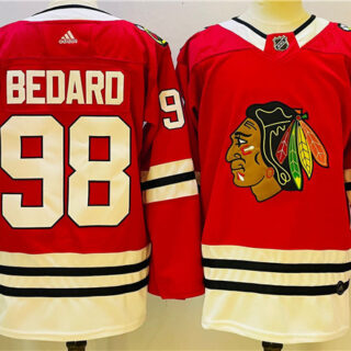 Men's Chicago Blackhawks #98 Connor Bedard Red Black Stitched Jersey