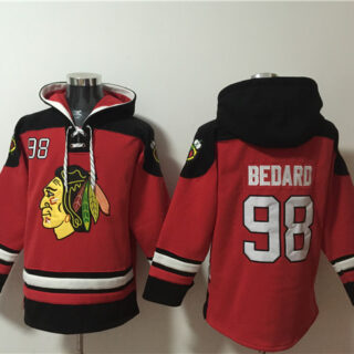 Men's Chicago Blackhawks #98 Connor Bedard Red Color Lace-Up Pullover Hoodie