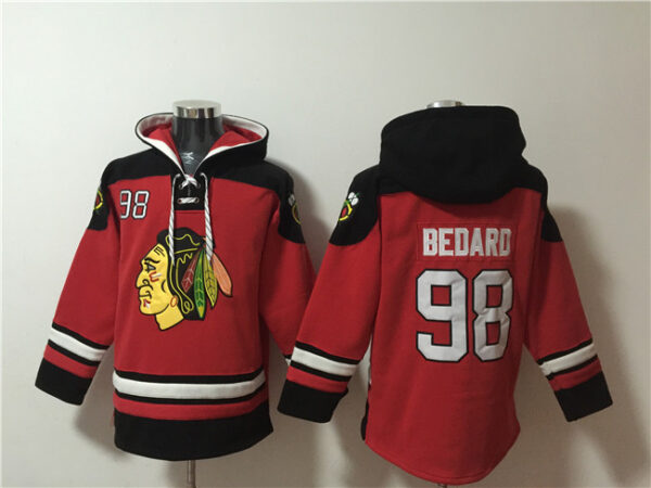 Men's Chicago Blackhawks #98 Connor Bedard Red Color Lace-Up Pullover Hoodie
