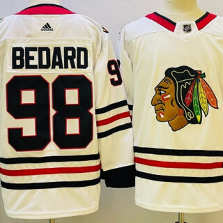 Men's Chicago Blackhawks #98 Connor Bedard White Black Stitched Jersey