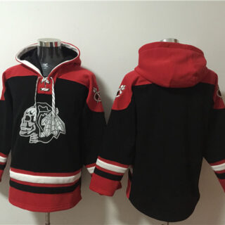 Men's Chicago Blackhawks Blank Black Lace-Up Pullover Hoodie