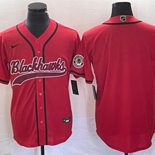 Men's Chicago Blackhawks Blank Red Cool Base Stitched Baseball Jersey