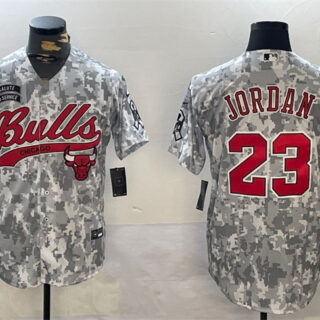 Men's Chicago Bulls #23 Michael Jordan 2024 Arctic Camo Salute To Service Stitched Baseball Jersey
