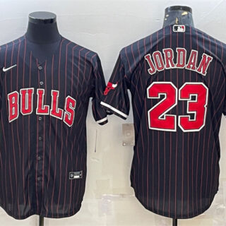 Men's Chicago Bulls #23 Michael Jordan Black Cool Base Stitched Baseball Jersey