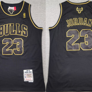 Men's Chicago Bulls #23 Michael Jordan Black Gold 1997-98 Stitched Basketball Jersey