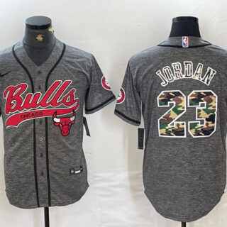 Men's Chicago Bulls #23 Michael Jordan Gray Camo Cool Base Stitched Baseball Jersey 3
