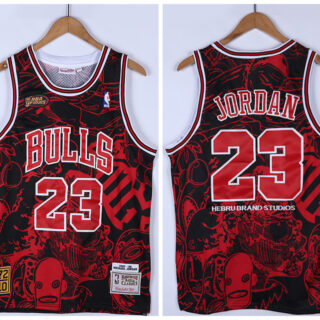 Men's Chicago Bulls #23 Michael Jordan Red Black 1995-96 Throwback Stitched Jersey