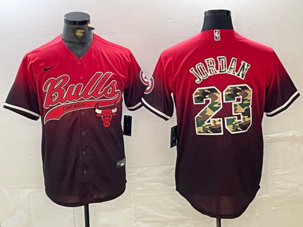 Men's Chicago Bulls #23 Michael Jordan Red Black With Patch Cool Base Stitched Baseball Jerseys