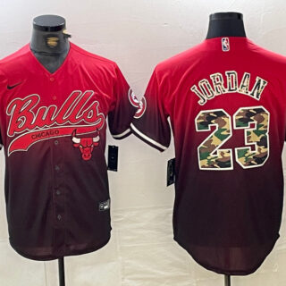 Men's Chicago Bulls #23 Michael Jordan Red Black With Patch Cool Base Stitched Baseball Jerseys