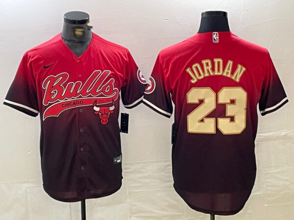 Men's Chicago Bulls #23 Michael Jordan Red Black With Patch Cool Base Stitched Baseball Jerseys