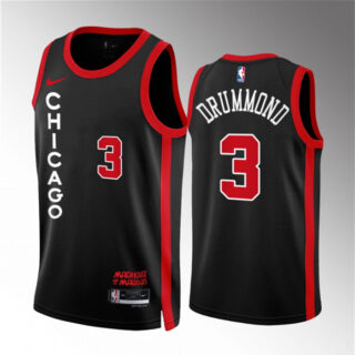 Men's Chicago Bulls #3 Andre Drummond Black 2023 24 City Edition Stitched Basketball Jersey
