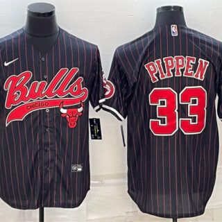Men's Chicago Bulls #33 Scottie Pippen Black With Patch Cool Base Stitched Baseball JerseyS