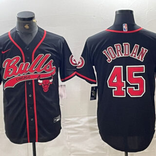 Men's Chicago Bulls #45 Michael Jordan Black Cool Base Stitched Baseball Jersey
