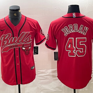 Men's Chicago Bulls #45 Michael Jordan Red Cool Base Stitched Baseball Jersey