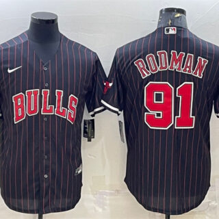 Men's Chicago Bulls #91 Dennis Rodman Black Cool Base Stitched Baseball Jersey